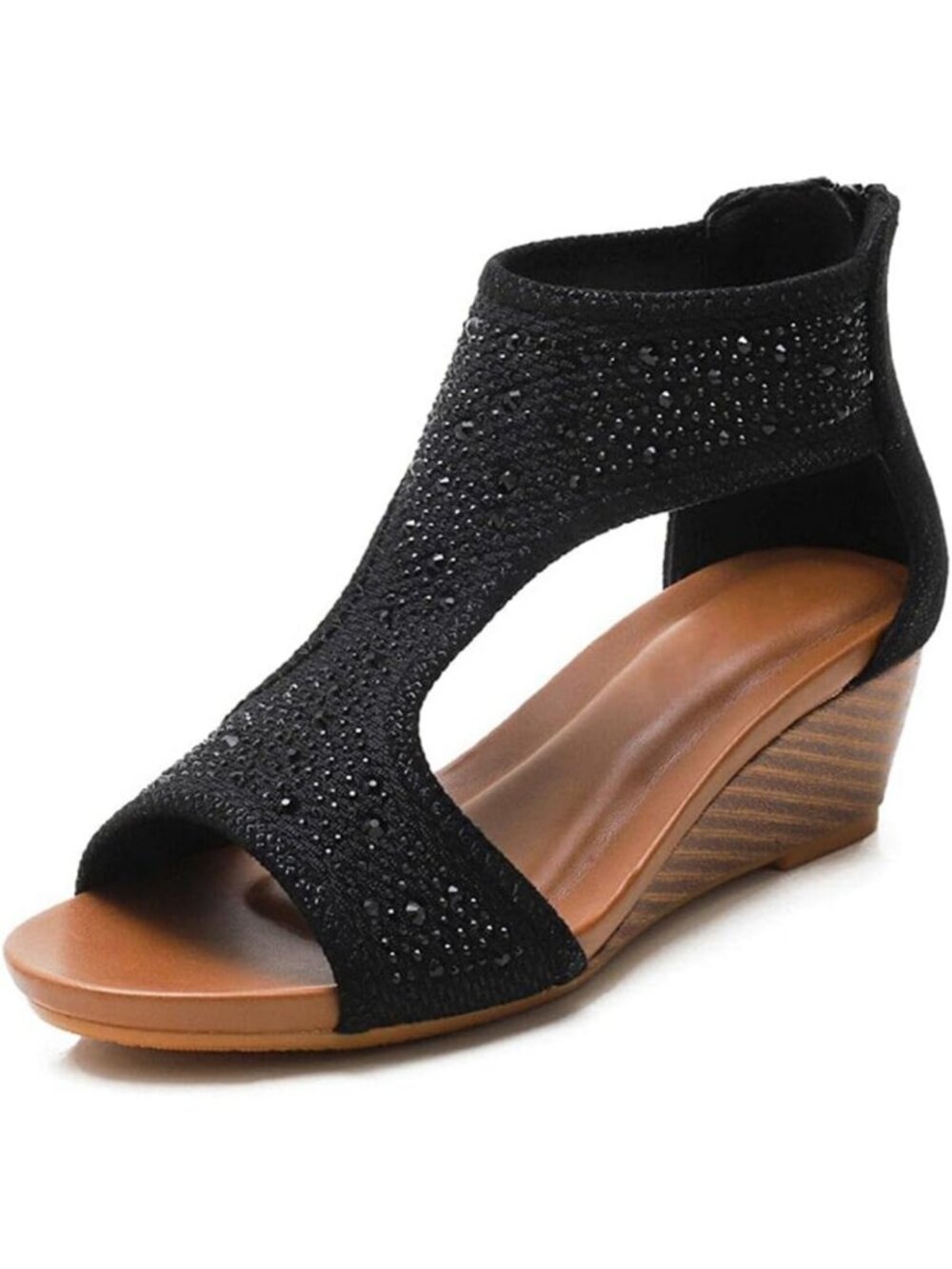 Chic Women's Open Toe Slide Wedge Sandals with High Heel & Zipper Back